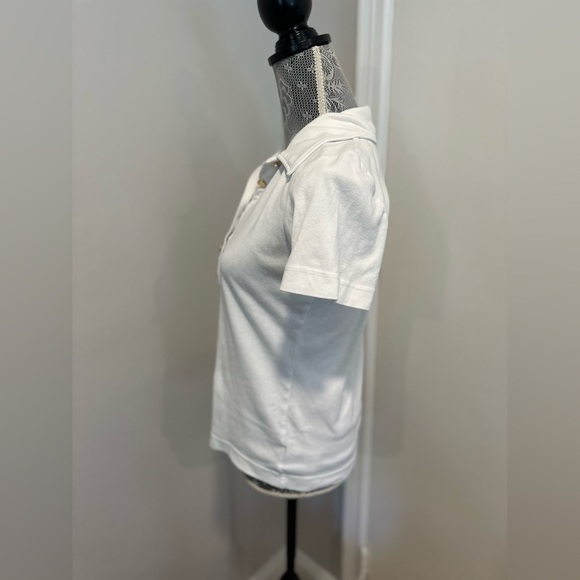 TORY BURCH Women’s Sz: M White Polo Short Shirt Top Gold Monogram Accent Buttons - Picture 4 of 12